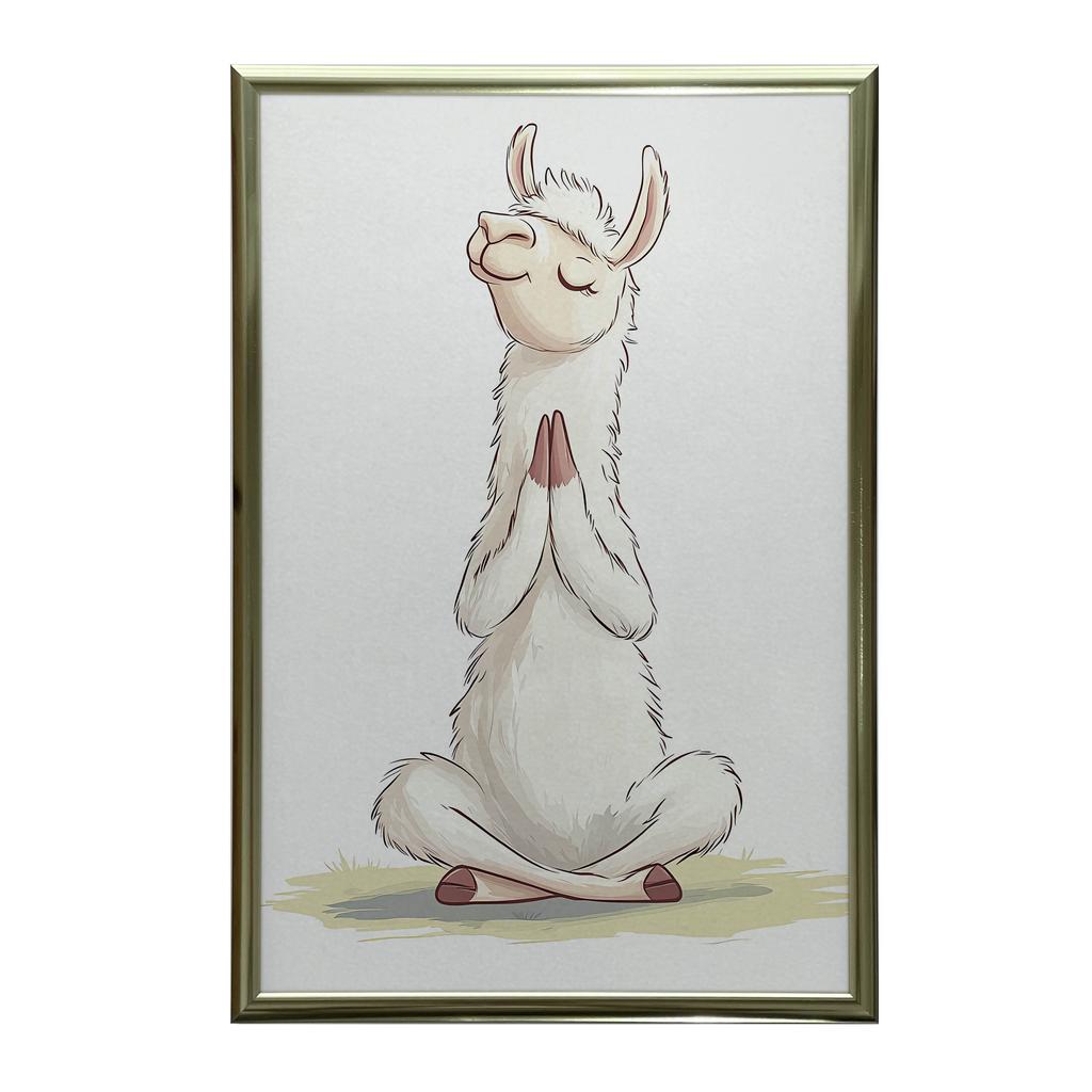 Llama In Meditation - Decorative Poster Llama In Meditation - Decorative Poster, 50X70 Cm, Gold Aluminum Frame, 230 Gsm Matte Paper