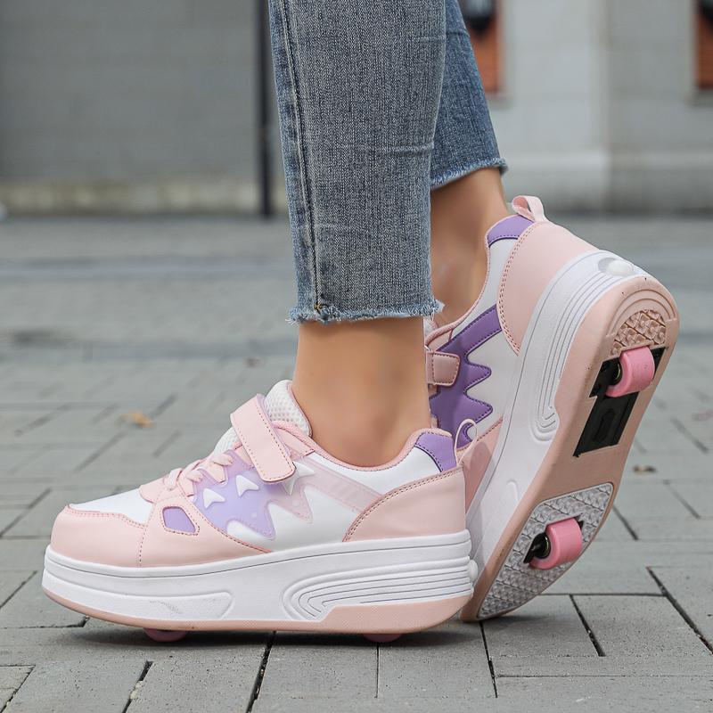 Pantofi Deformați pentru Copii/Adolescenți, Băieți și Fete, Patine cu Rotile cu Două Rânduri cu Dublu Scop, Patine cu Rotile cu Două Rânduri