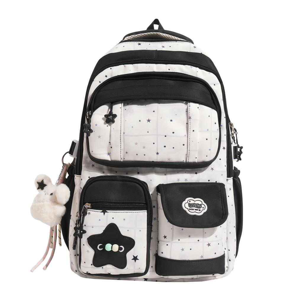 Schoolbag Plaid Polka Dot Star Multi-compartment Backpack Fashion Girl Lightweight Burden Reduction Middle and High School Students Large Capacity