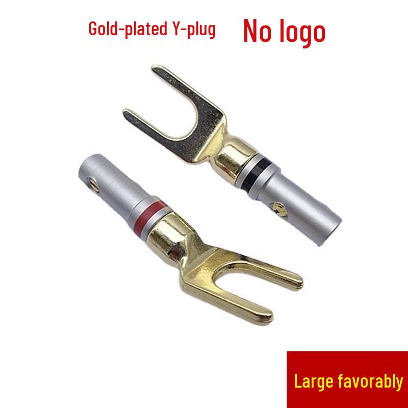 Gold-Plated Speaker Wire Connectors: Y-Type & U-Type Banana Plugs, No Logo