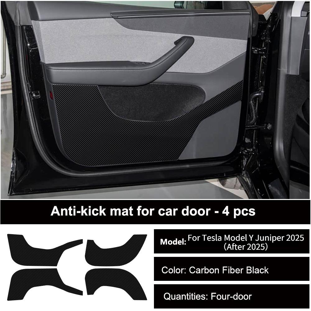 For Tesla Model 3 Y 2026 Car Door Anti-kick Mat Panel Leather Carbon Fiber Interior Glove Box Protective Sticker Car Accessories