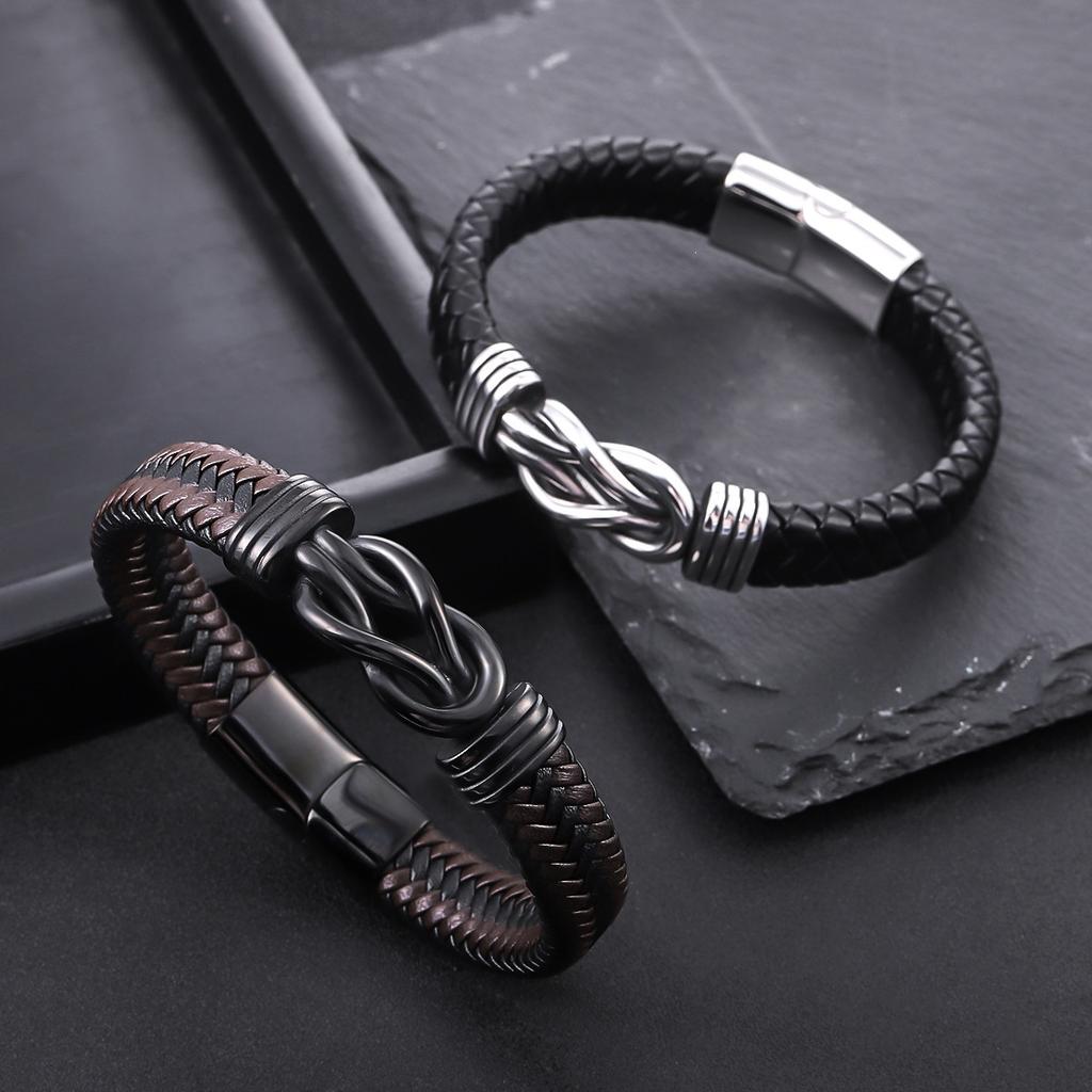 Men's stainless steel twisted bracelet, hip-hop punk leather accessory
