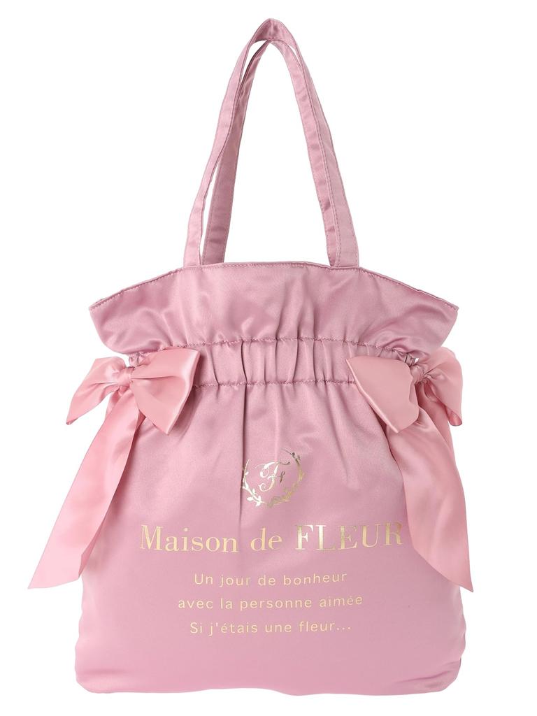 Maison de Fleur Double Ribbon Gathered Tote Pink Women's Bag,