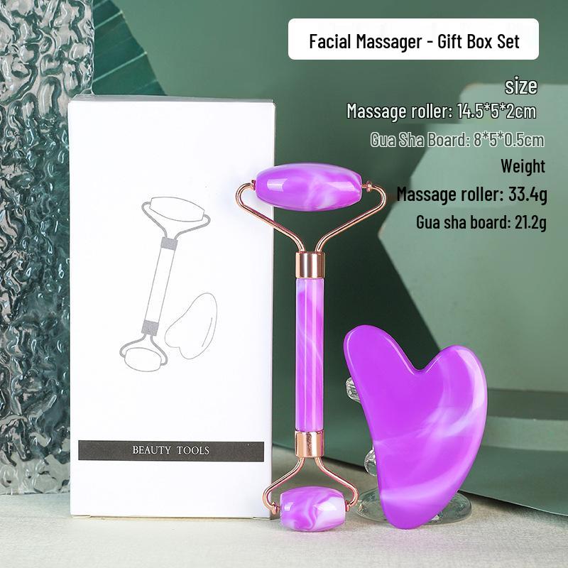 Heart-Shaped Rose Quartz Dual Roller & Massage Board Set - Non-Jade White Facial Tool
