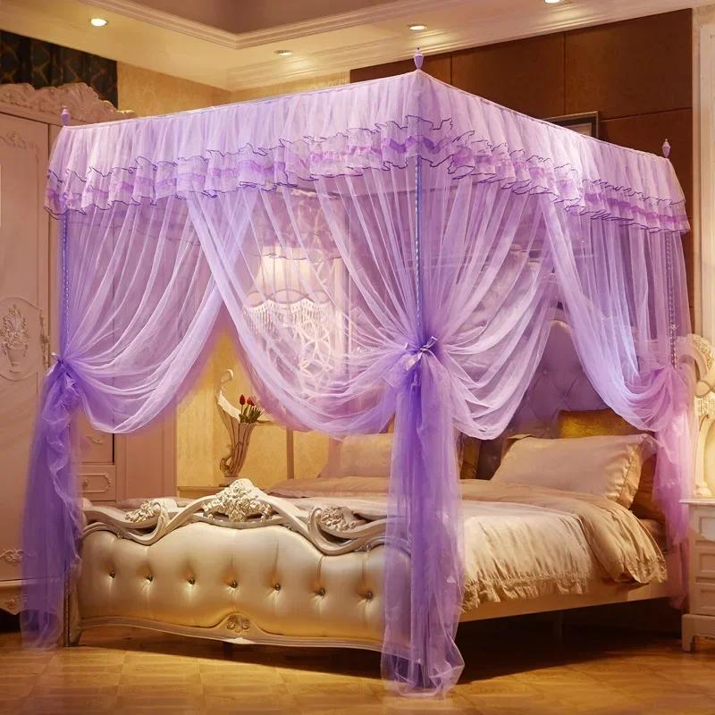 

1.5/1.8m Bedroom Lace Pleated Mosquito Net Encrypted Mesh Square Bed Canopy No Frame Double Queen Size Beds Curtain Home Decor 1.2x2m фиолетовый