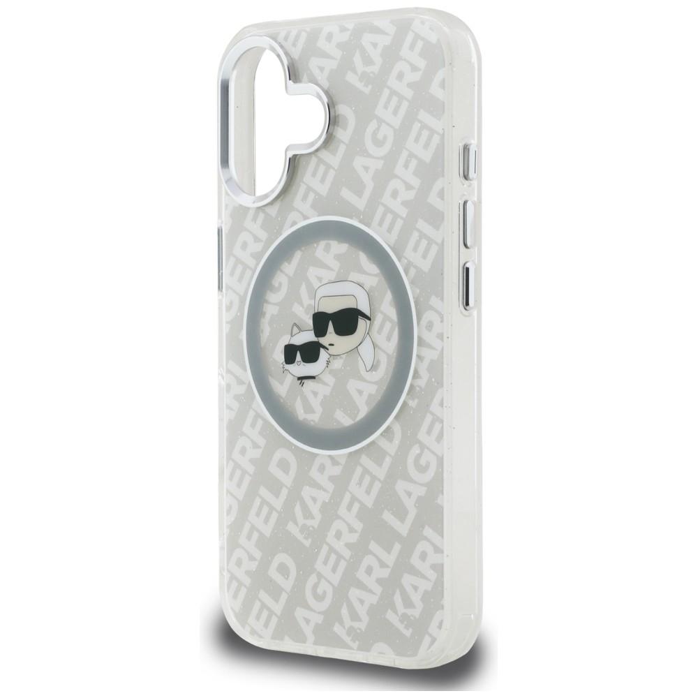 Karl Lagerfeld IML Glitter Karl & Choupette Heads Logo MagSafe Case for iPhone 16 Gray