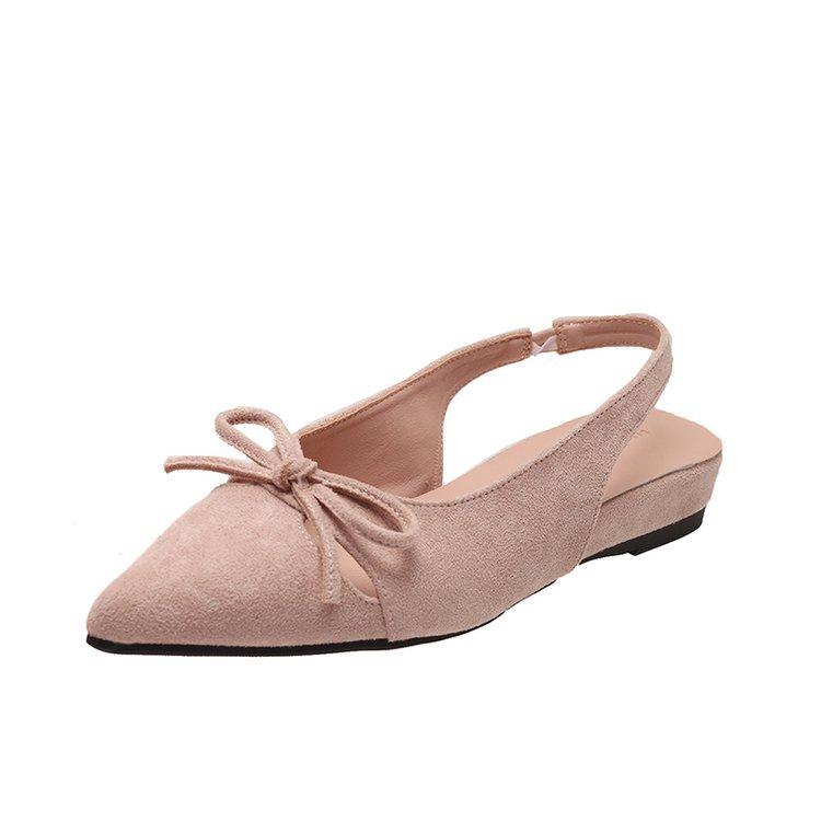 Soft leather version~ French bow fairy style with skirt sandals women's pointed toe wedge back strap gentle toe shoes