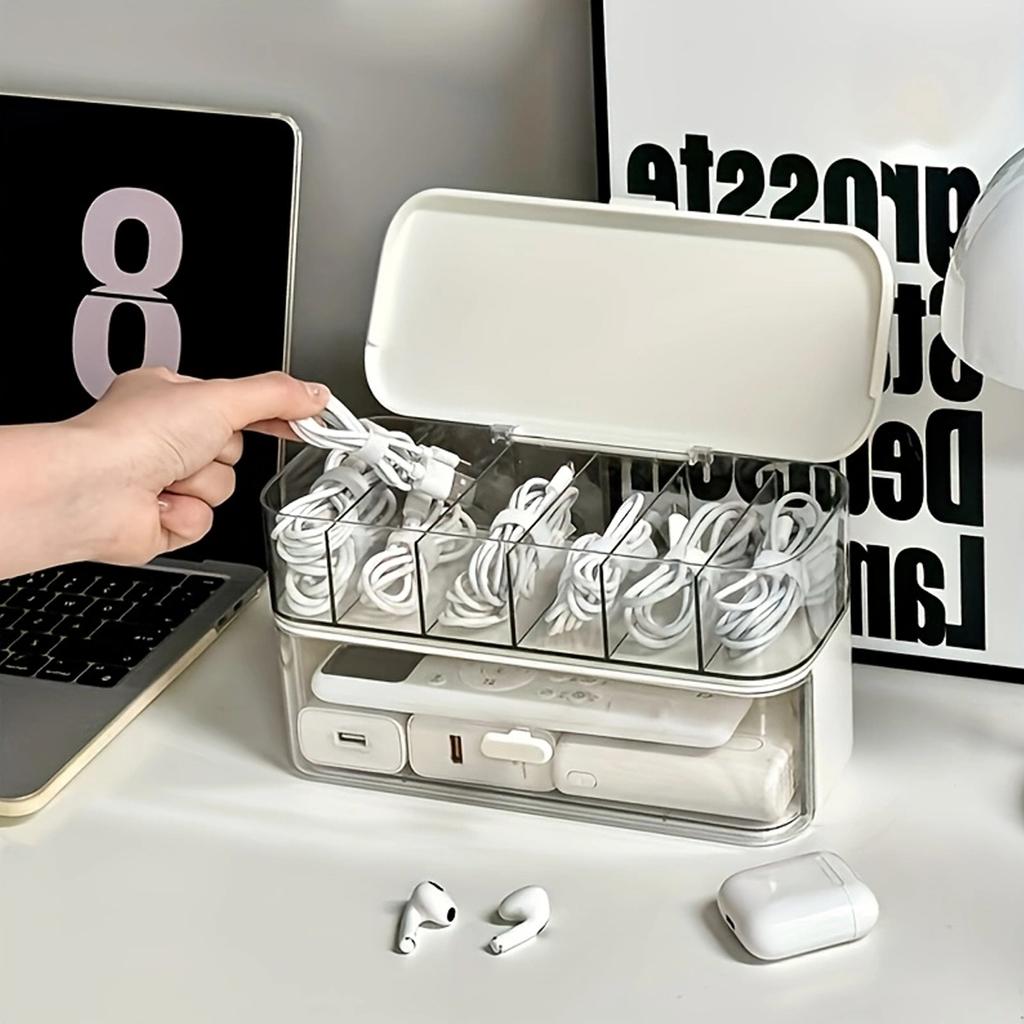 Kabel-Organizer-Aufbewahrungsbox mit 14 Kabelbindern, Schreibtisch-Kabelmanagement-Box mit Deckel, Netzkabel-Organizer für Büro, Zuhause