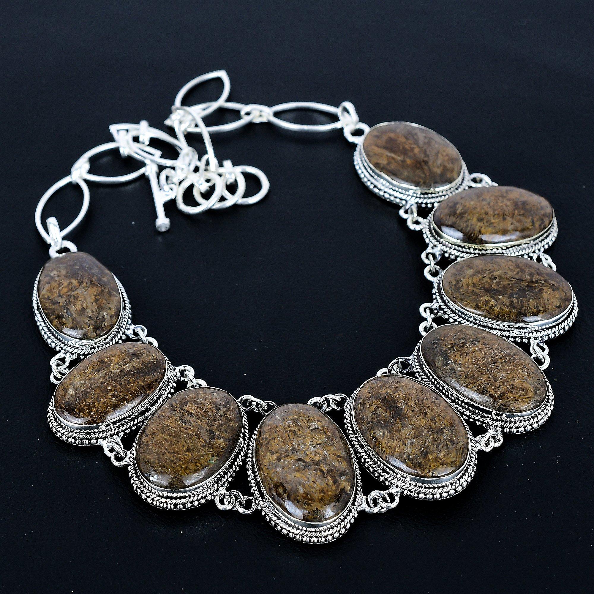 

Колье из бронзита, Ювелирные изделия из стерлингового серебра 925 пробы, Ювелирные изделия с драгоценными камнями, Регулируемое колье-цепочка из бронзита, Ручная работа, Подарок на День святого Валентина 20 коричневый