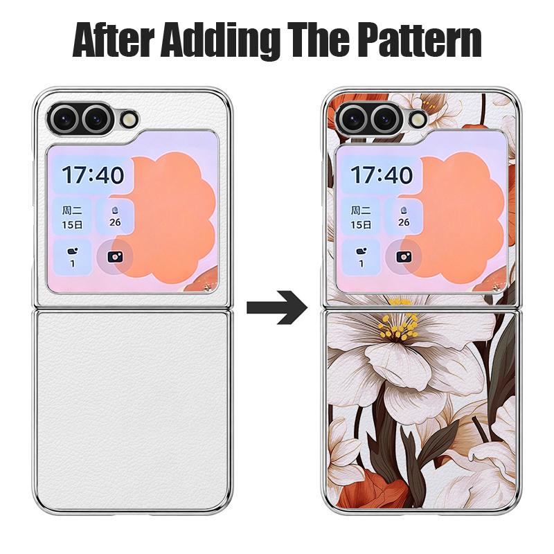 Oil Painting Flower Pattern Case For Samsung Galaxy Z FlIP 7 FE 6 5 Plating PC+PU Leather Hybrid Folding Cover For Samsung Z Flip7 Flip6 Flip5
