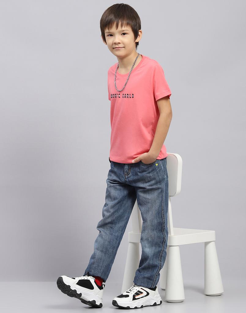MONTE CARLO Boys Red Printed Round Neck Half Sleeve Regular Fit T-Shirt