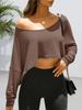 Women's Off Shoulder Crop Top Batwing Long Sleeve Boat Neck Loose T Shirt