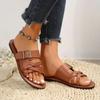Letní jednobarevné ploché sandály Popula 2024 Outdoorové pantofle s otevřenou špičkou Plážové dámské boty Velké velikosti Zapatos De Mujer Slides