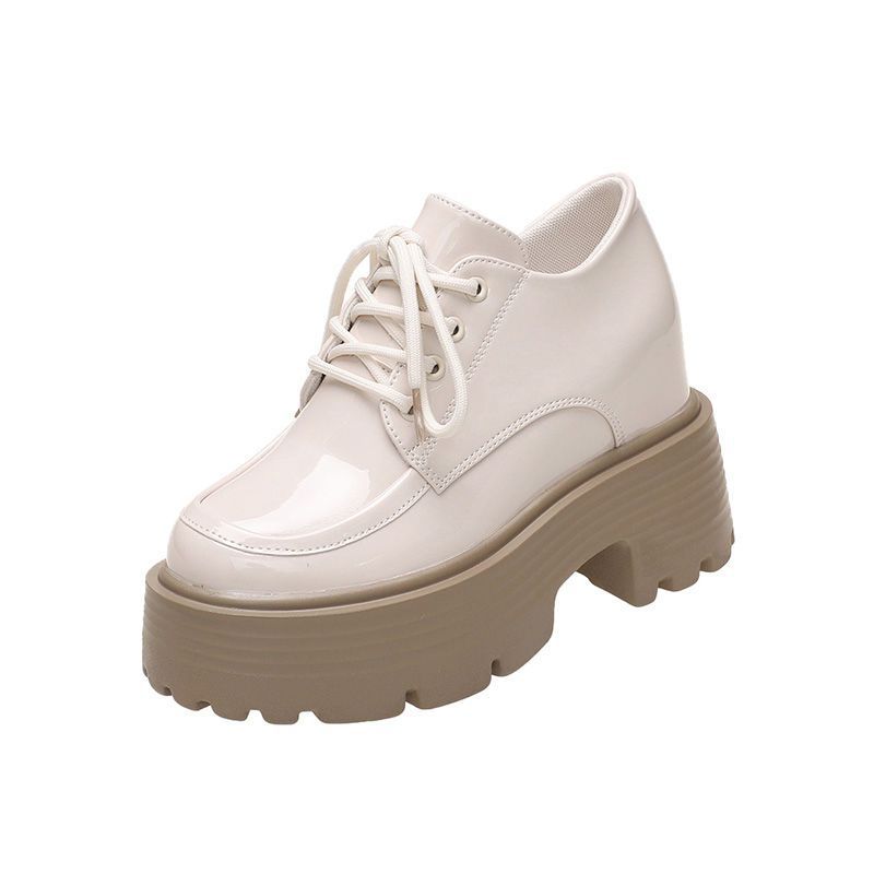 Inner Height Increase Small Leather Shoes Women's British Style Autumn New Platform Muffin Shoes Wedge Heel High Heel Single Shoes