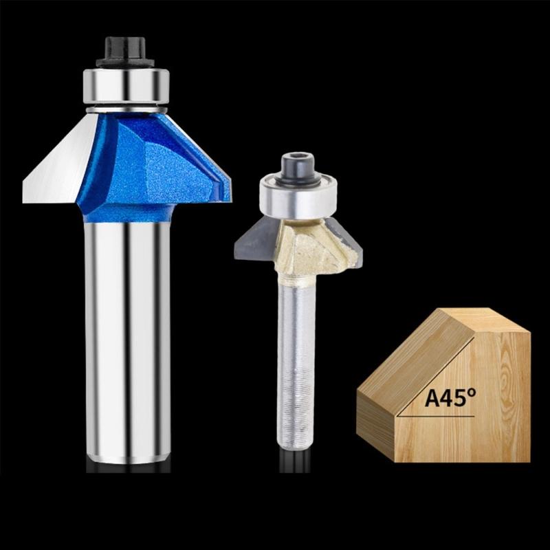 4pieces 1/4"/1/2" Shank Chamfer Router Bit Woodworking Milling Cutter 45Degree Knife with Top Bearing Bevel Edge
