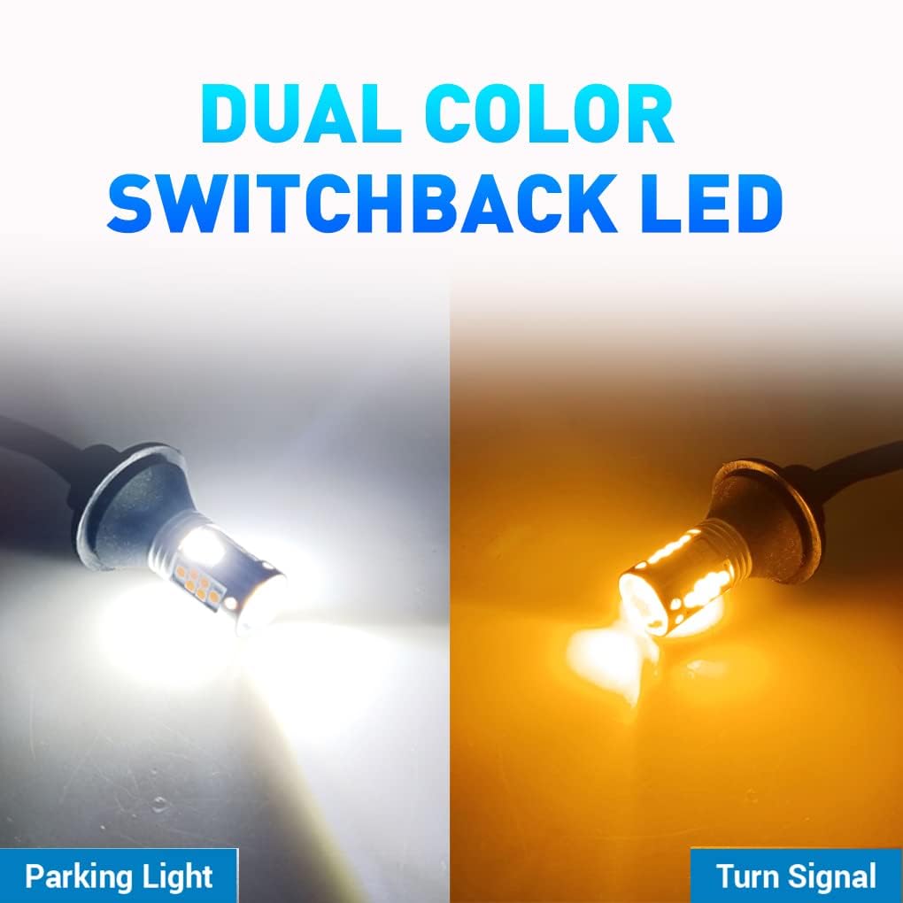 GLOFE 7443 7444 3030SMD Dual Color Type 2 Switchback DRL LED Turn Signal Light Bulbs with Hyper Flash Prevention and Error-Free Built-in Resistors,