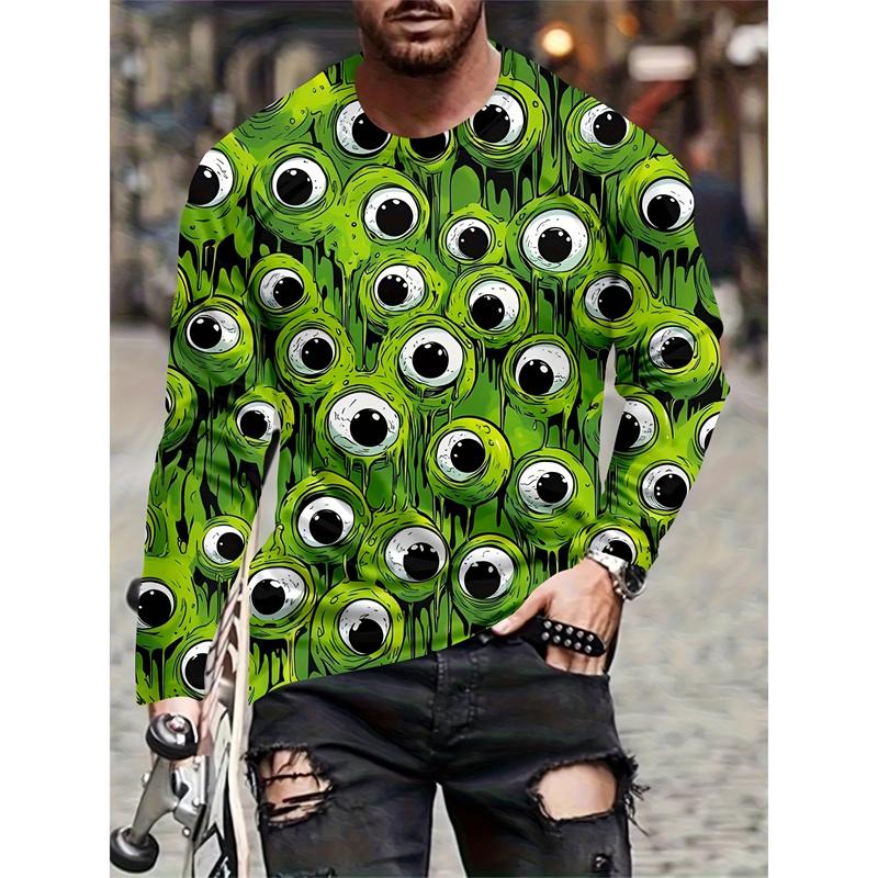 Colorful Little Monster Pattern T-Shirt For Men Fun Mysterious 3D Printed Tees Casual Long Sleeves Unisex T Shirts O-Neck Tops