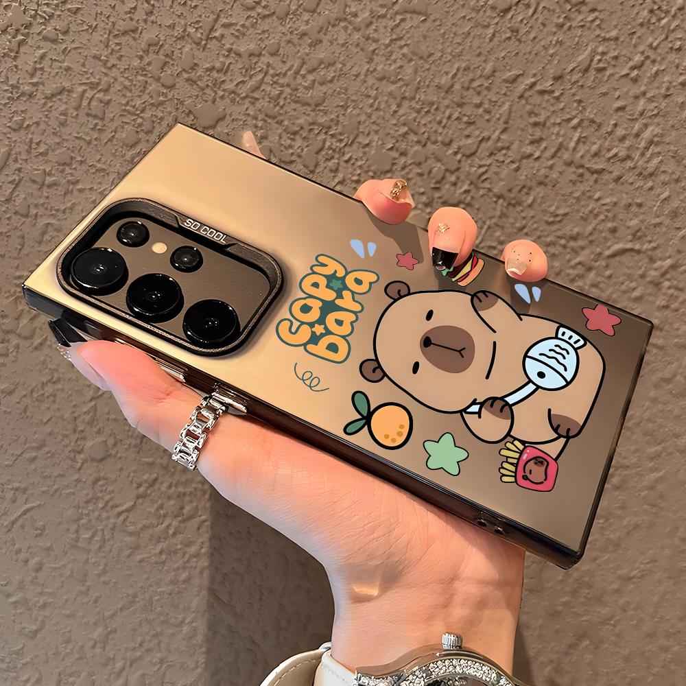 Cartoon Cute Capybara Phone Case For Samsung Galaxy S25 Edge S24 S23 S22 S21 S20 Ultra Funda Silicone Silver Cover