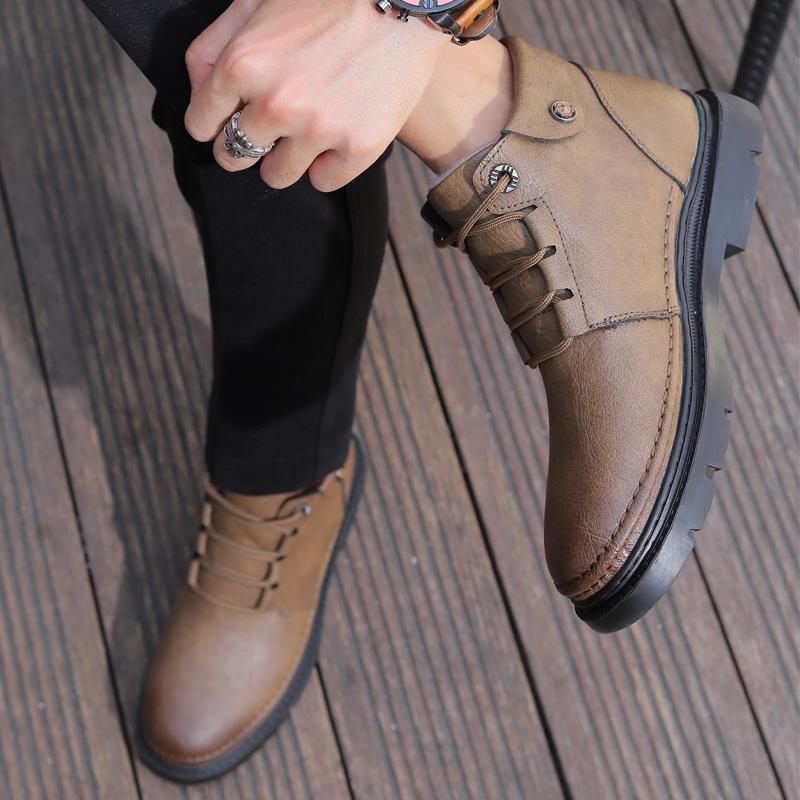 WAERTA Men Designer Leather Shoes Handmade Luxury Leisure Casual Moccasin Fashion Ankle Boots Comfortable Non-slip Winter Plush