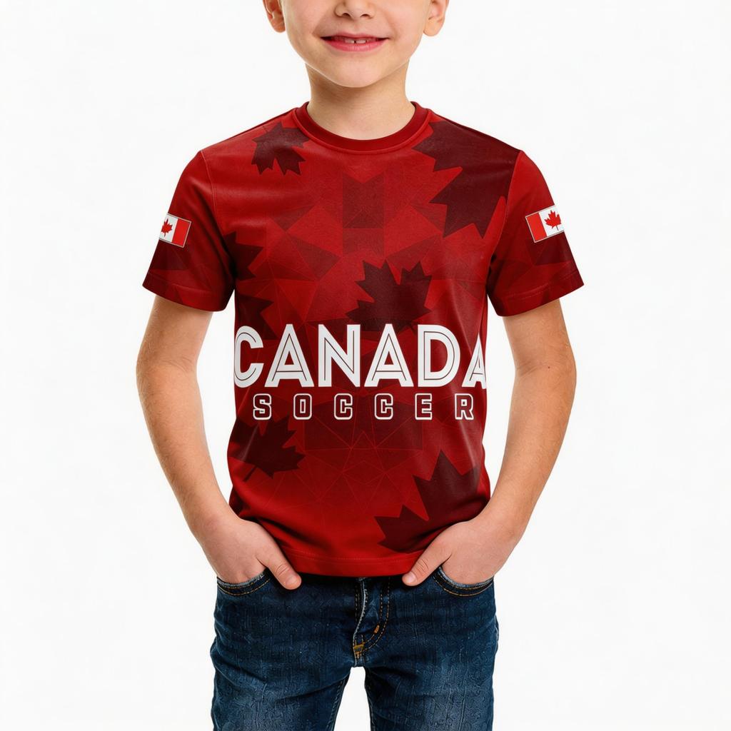 Kids Casual Sports Jersey Short Sleeve Printed Soccer Fan Shirt for Children Youth Athletic Wear Canada Design