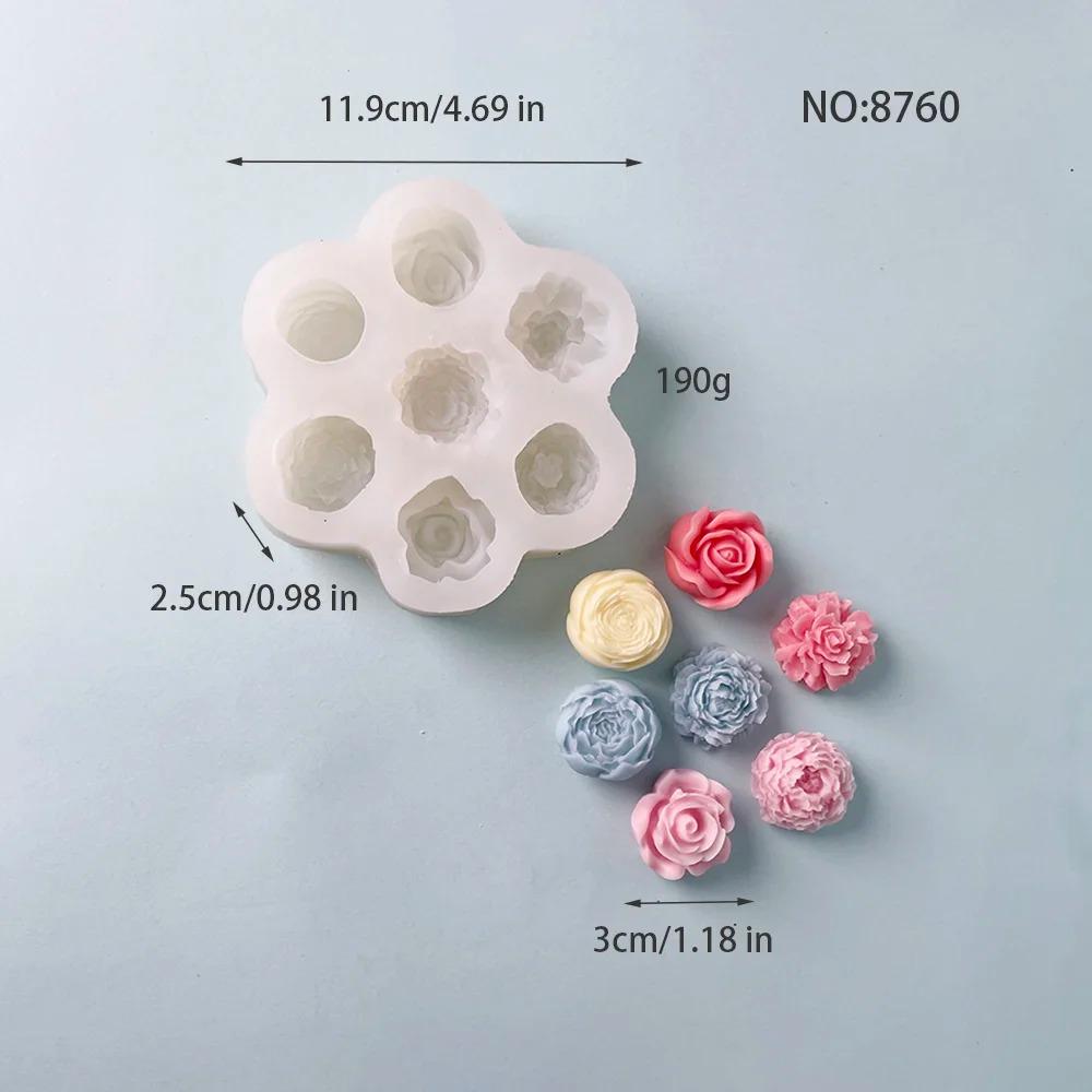 7Pcs Flower Silicone Molds 3D Rose Peony Chocolate Cake Baking Mold Handmade Candle Soap Gypsum Resin Handicraft Making Tools
