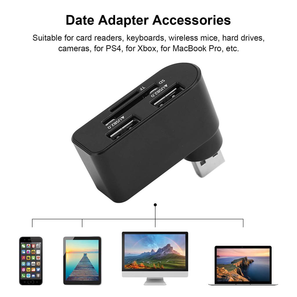 2 Port USB HUB High Speed Splitter with Memory Card Ports for Card Reader Hard Drive Camera