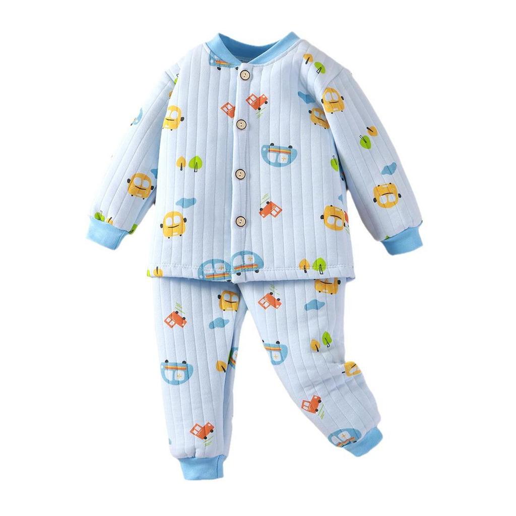 Newborn Three-Layer Warm Cotton Pajamas & Cardigan Set - Infant Class A Clothing
