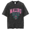 Street Men Women Baumwolle Gewaschenes T-Shirt Malibu Strand Einfacher Buchstaben Druck Print Tee Shirt Mode Lockere Oberteile Freizeitkleidung