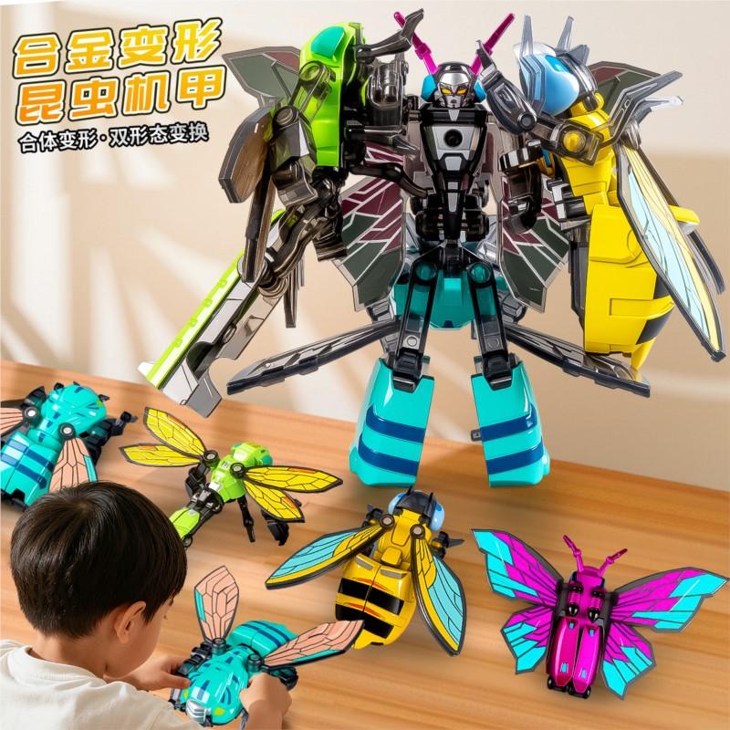 2-In-1 Insect Mecha Transformation Plaything Dragonfly Mantis Spider Scorpion Tiger Shark Transformable Robot Toys Children'S Plaything Present