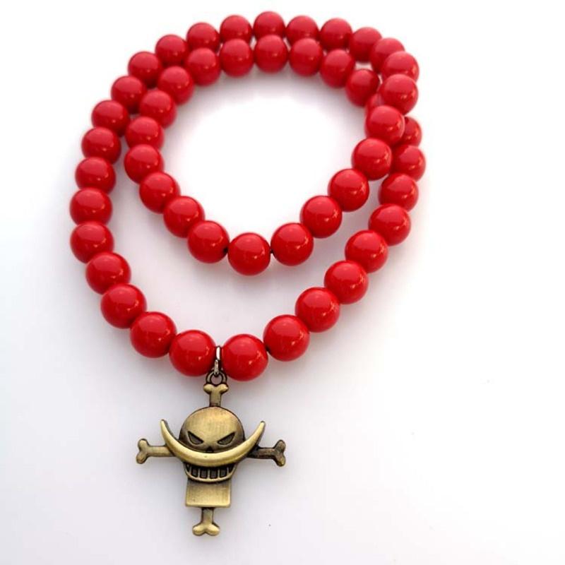 Rotes Perlenarmband Halskette Ein Stück Portgas D. Ace Whitebeard Piraten Anhänger