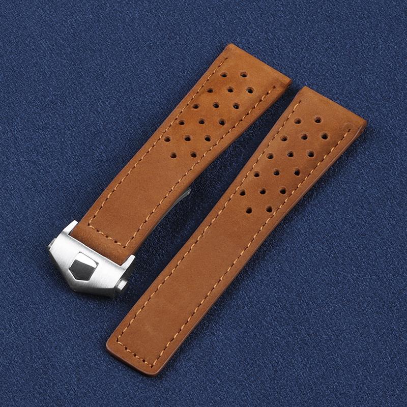 20mm 22mm Bracelet for Tag Heuer Connected 45 for Carrera for Monaco Leather Replace Band Frosted Cowhide Universal Accessory