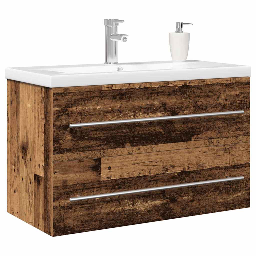 Wall Mounted Washbasin Cabinet Set of 2 Reclaimed Wood Look 80 X 38.5 X 48 Cm