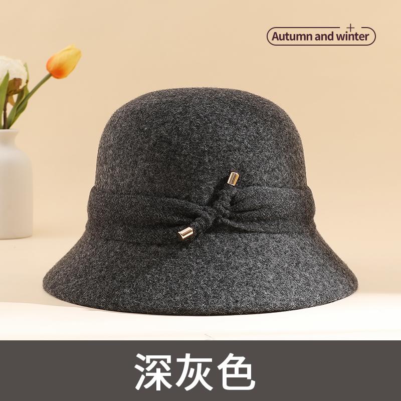 Hat female autumn and winter 2024 new mother woolen basin hat winter the elderly warm foreign style fisherman hat