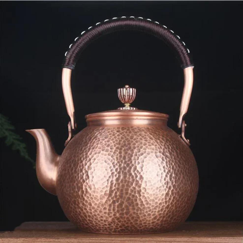 Antique Copper Kettle Handmade Hammer Pattern, Red Copper Teapot, Thickened Uncoated Kettle, Health Tea Set Crafts