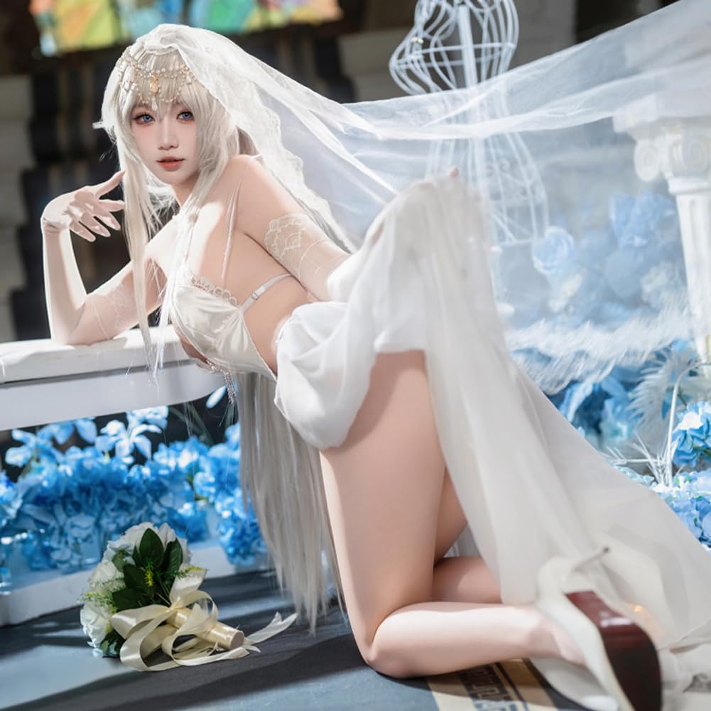 Sexy White Bride of God Cosplay Wedding Chaste Highly Exposed Abstinent Costume Costume with Stockings [Baioretto] Dress, Saint, Revealing, Butt,