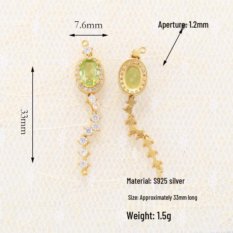 S925 Sterling Silver Inlaid Natural Peridot Diopside Loose Beads Spacer for DIY Bracelet Necklace T7