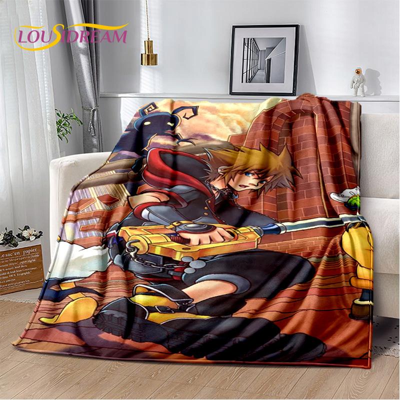 Weiche Plüschdecke mit 3D-Cartoon-Motiv „Kingdom Hearts“, Flanelldecke, Überwurfdecke für Wohnzimmer, Schlafzimmer, Bett, Sofa, Picknick, Kindergeschenk