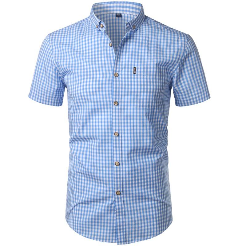 Camicia abbottonata scozzese piccola da uomo Camicia estiva nuova manica corta slim fit Camicie eleganti da uomo a quadri casual Chemise Homme