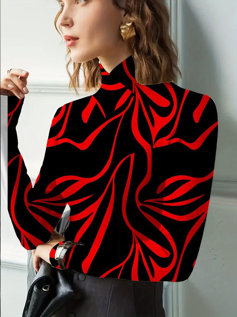 Women's zebra-patterned qipao collar slim-fit long-sleeve T-shirt, elegant long-sleeve base shirt for spring and autumn