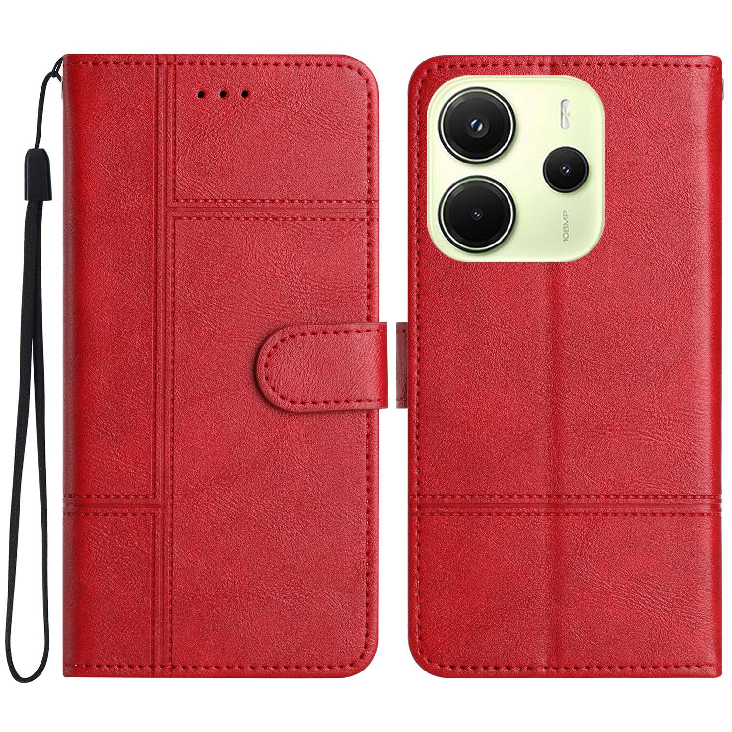 

For Xiaomi Redmi Note 14 4G (163.25x76.55x8.16mm) Case Line Imprinted PU Leather Wallet Phone Cover Red