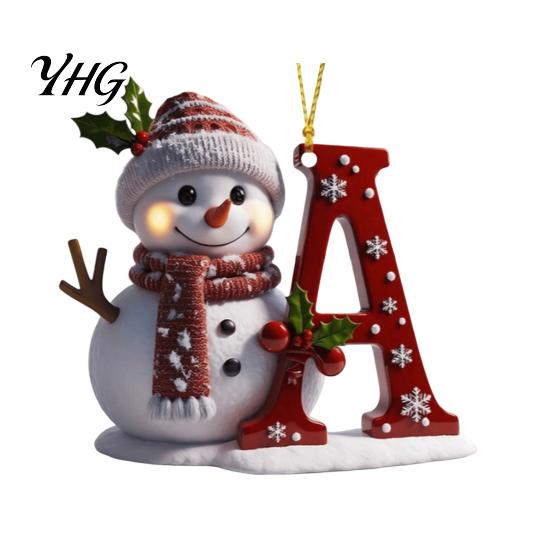 Acrylic Holiday Keepsake Gifts 2D Snowman Christmas Ornaments, Personalized Letter Ornaments for Tree, Unique Souvenirs Initial Ornament, Ornament DIY