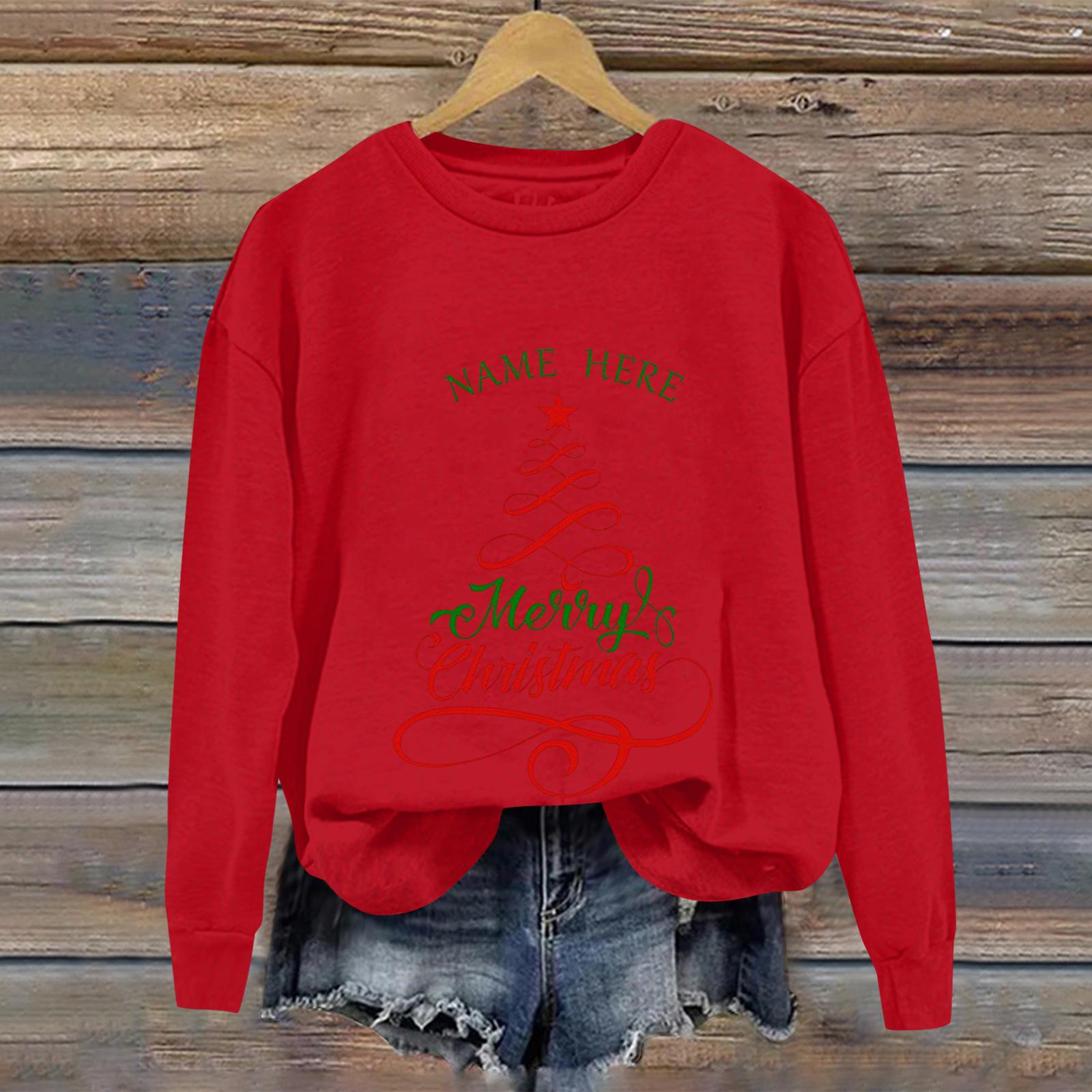 

Ladies Christmas Printed Casual Long Sleeved Round Neck Sports Hoodie Top XL