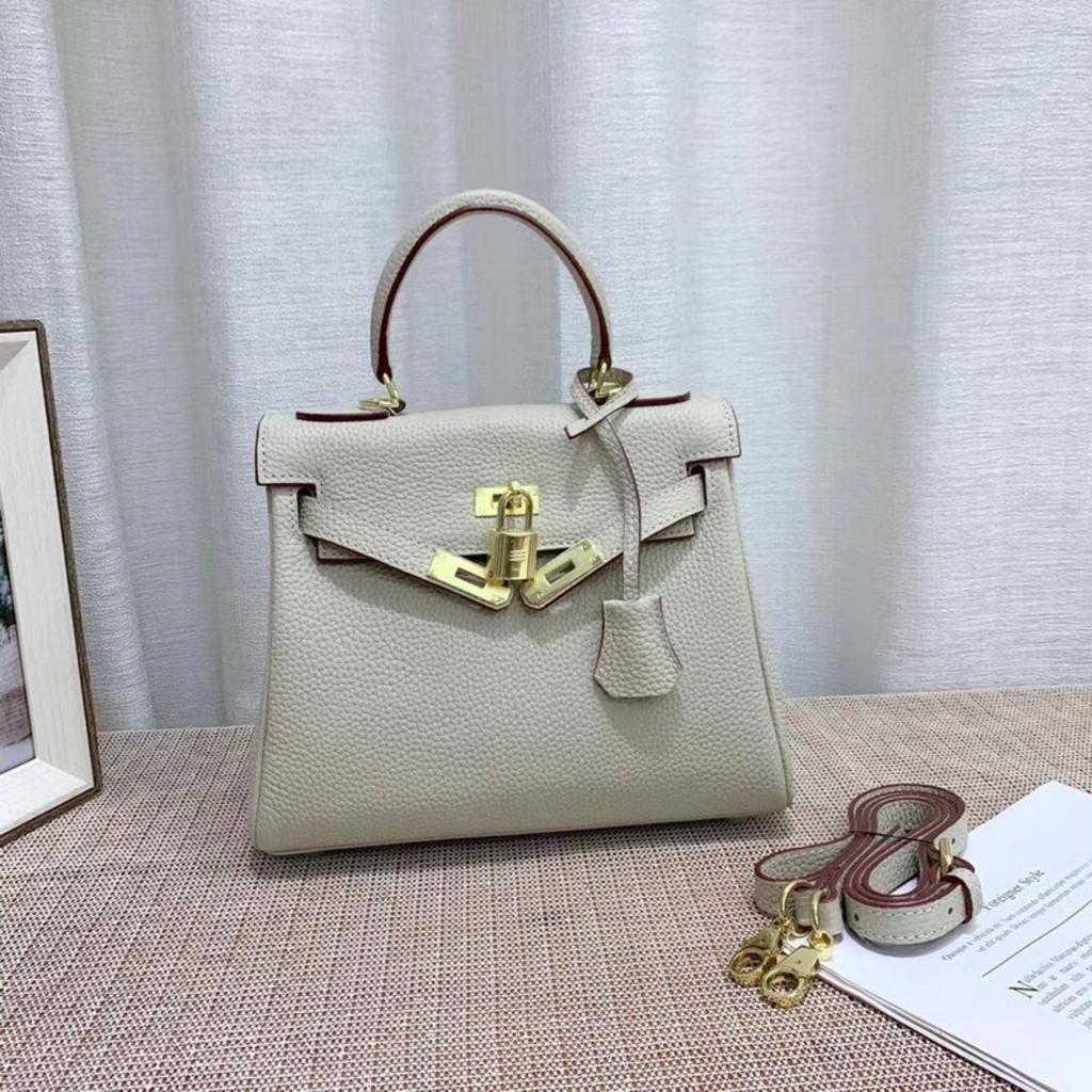 2026 new first-layer cowhide soft leather fine lychee pattern leather inner seam Kelly bag genuine leather women's bag portable messenger bag