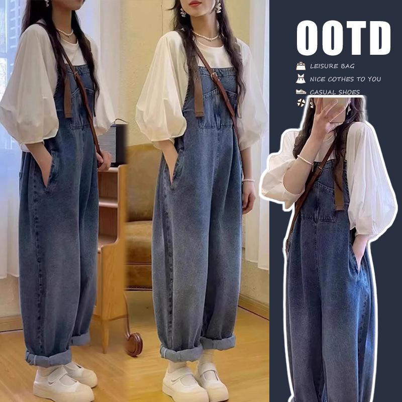 2025 Spring/Summer Maternity Denim Overalls & Puff Sleeve Top 2XL