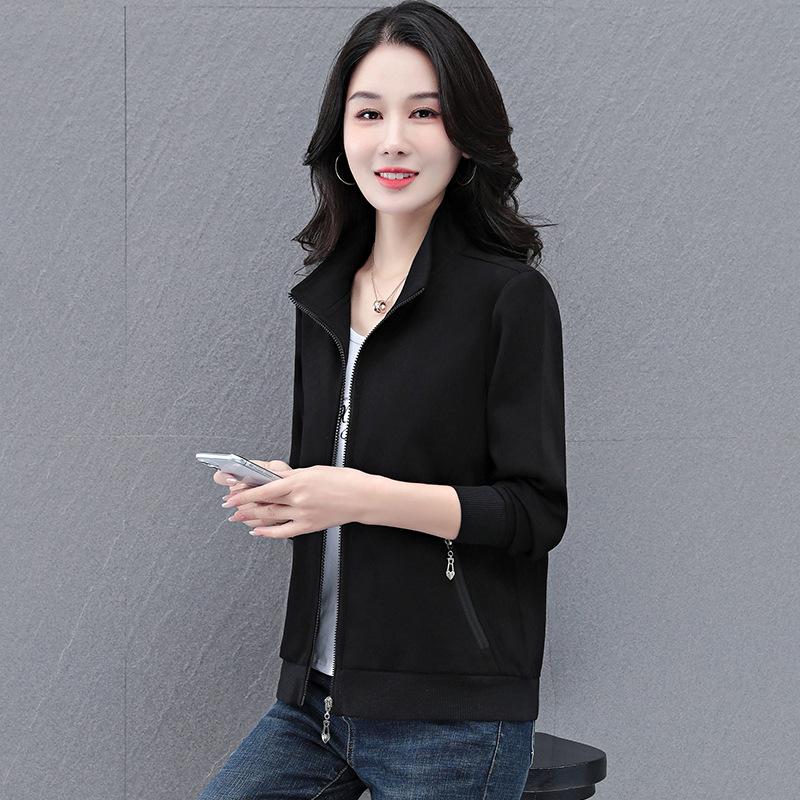Women's Short Jacket Stand Collar Zip Up Cardigan Long Sleeve Casual Plus Size Outerwear For Spring Autumn