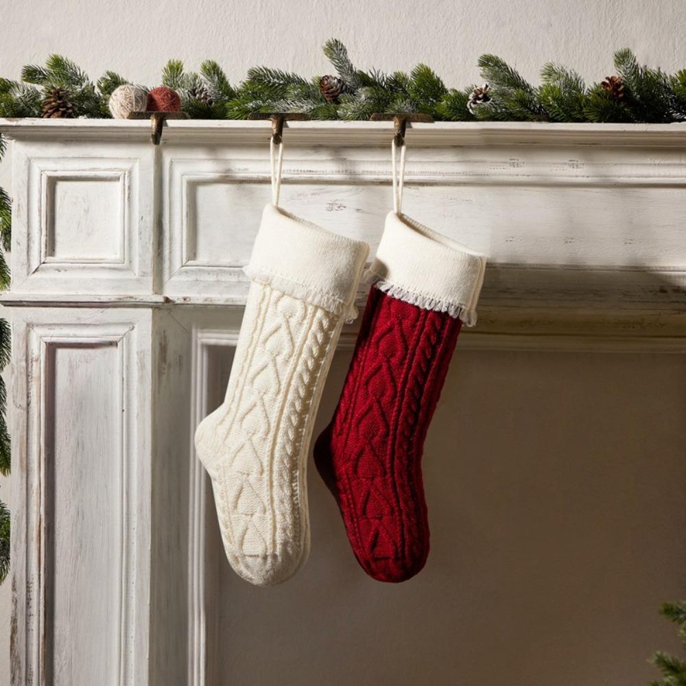 18"/46CM Christmas Stockings Hanging Ornaments Knitting Stocks Storage Bags Home Yarn Decorative Pendant Christmas Gift Bag