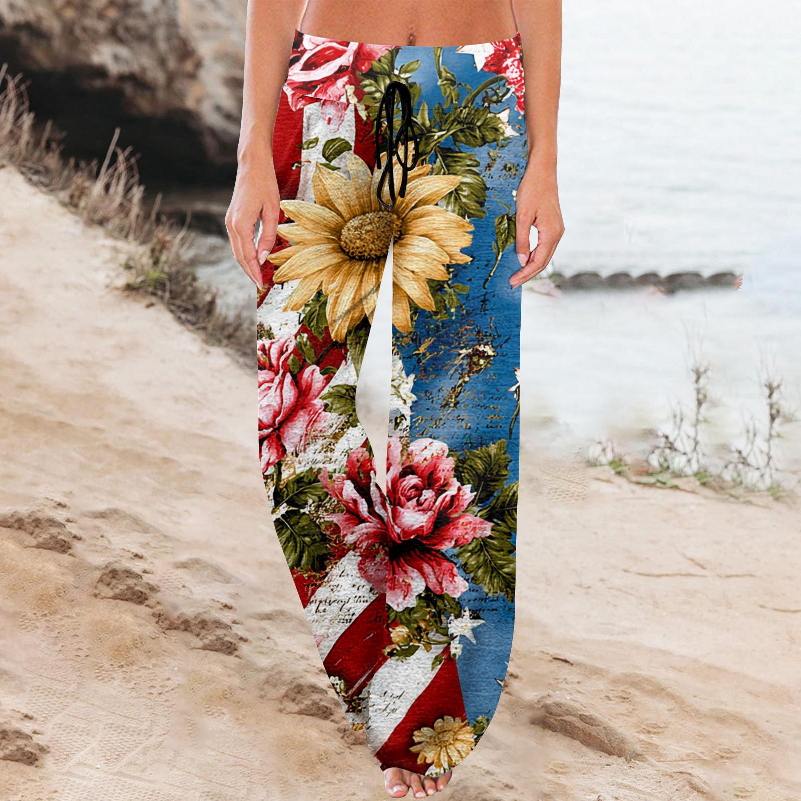 

Women s Fashion Loose-Fit Drawstring Elastic Waist Casual Printed Pants XL небо синє кольору