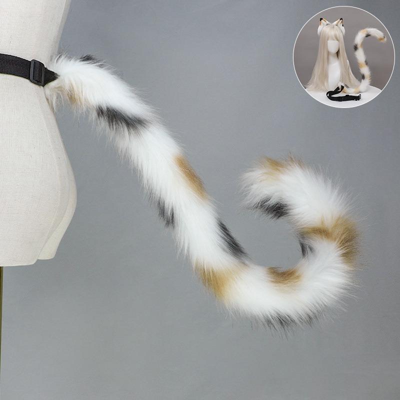 Three Flowers Orange Cat Ears Animal Ears Headband Handmade Plush Lolita Cat Ears Kc Comic Show Cat Lady Cos Cat Tail Set