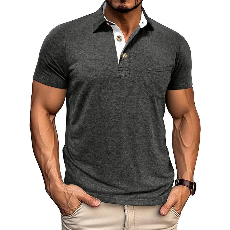Summer Mens Short Sleeve Turn Down Collar T-Shirt Fashion Patchwork Polos Man