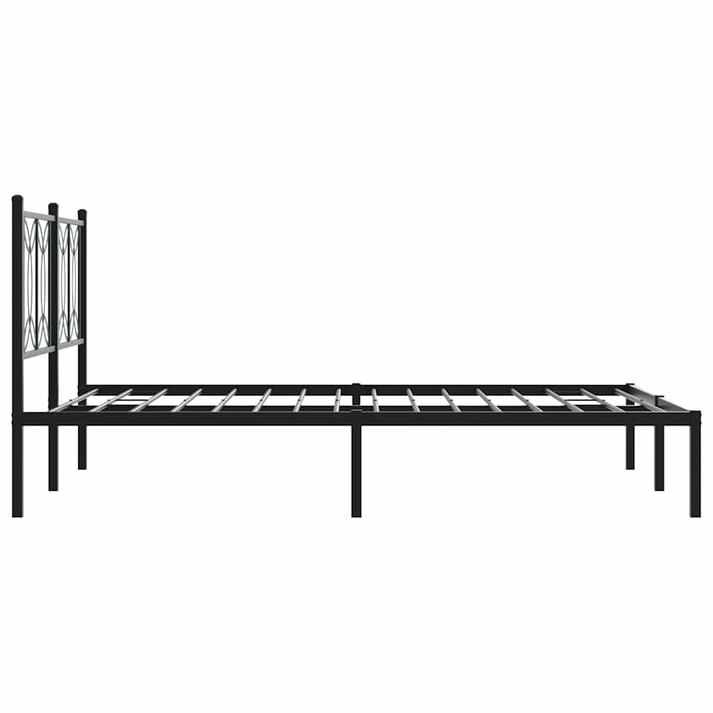 Metal Bed Frame with Headboard Black 140 X 190 Cm
